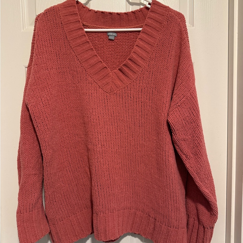 Aerie Brown V-Neck Sweater with Chunky Knit